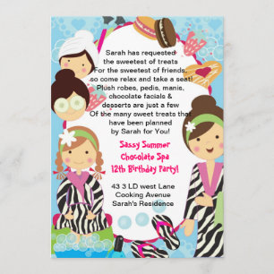 Spa Birthday Party zebra and cookies Invitation
