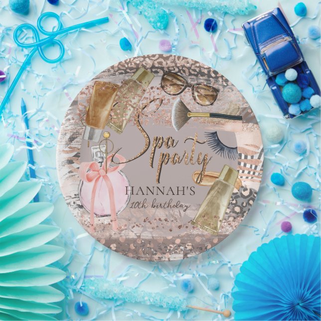 Spa Birthday Safari Glitter Paper Plate (Party)