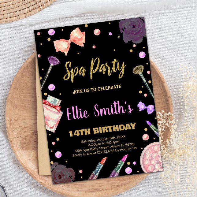 Spa Black Glitter Spa Birthday Invitations (Spa Black Glitter Spa Birthday Invitations)