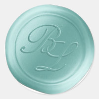 Spa Blue Double Monogram Faux Wax Seal Stickers