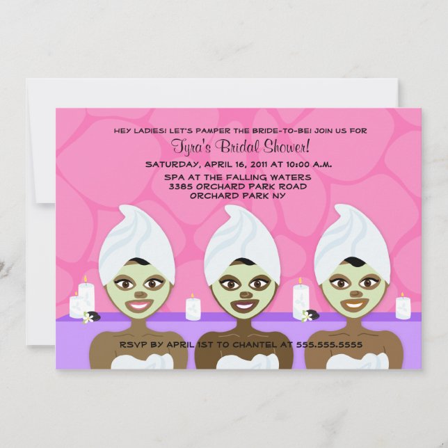 SPA BRIDAL SHOWER INVITATION Pink & Purple (Front)
