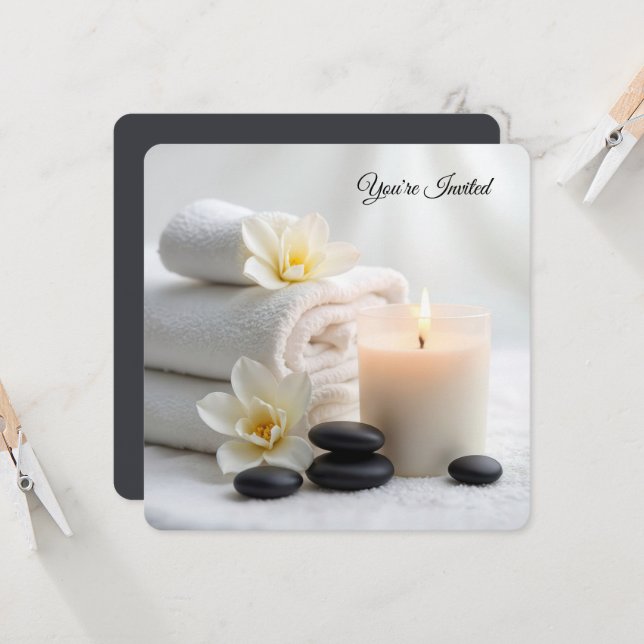 Spa Bridal Shower With Magnolia Flowers Invitation (Front/Back In Situ)