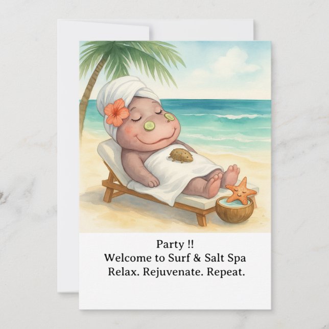 Spa by the beach with Hippo  Invitation (Front)