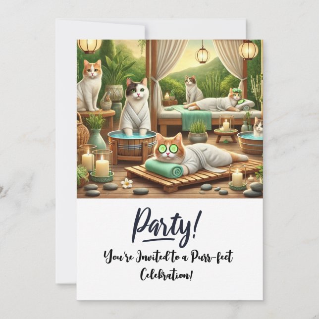 SPA Cat Birthday Party Invitation card  (Front)