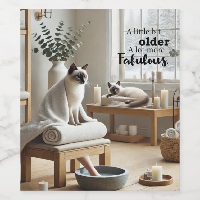 Spa Cat Birthday themed Wine Label (Single Label)