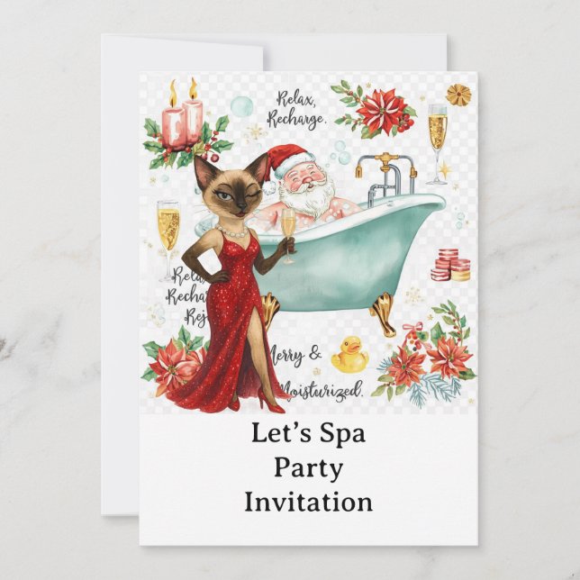 Spa Christmas Party with Siamese Cat  Invitation (Front)