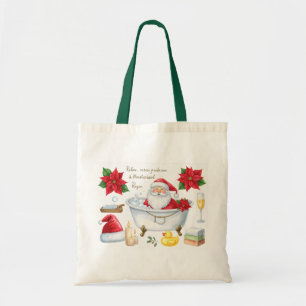 Spa Christmas themed with Santa Claus in bath tub Tote Bag