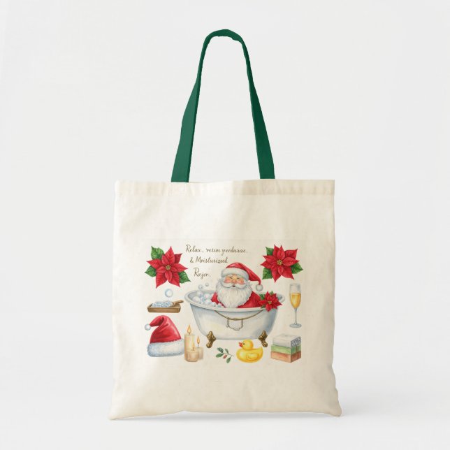 Spa Christmas themed with Santa Claus in bath tub Tote Bag (Front)