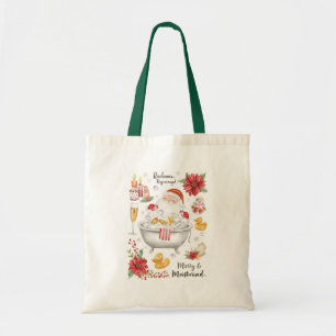 Spa Christmas themed with Santa Claus in bath tub Tote Bag