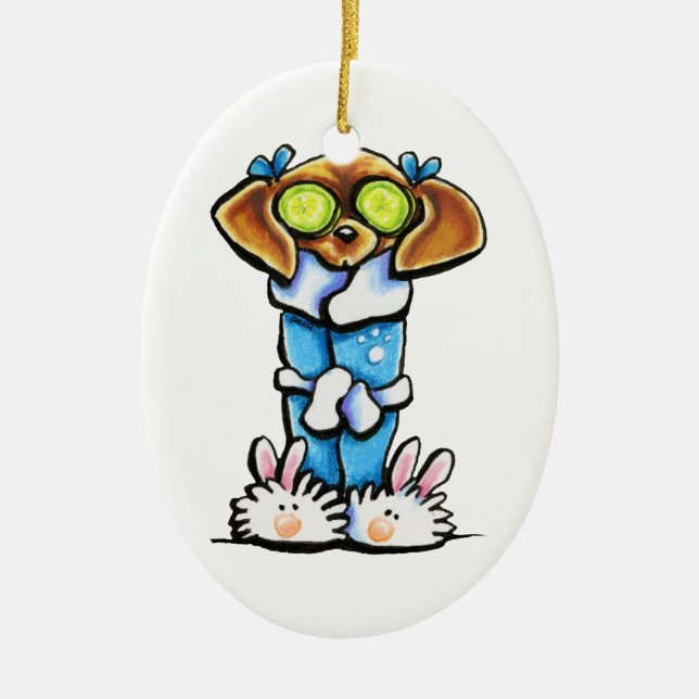 Spa Dachshund Ceramic Tree Decoration (Front)