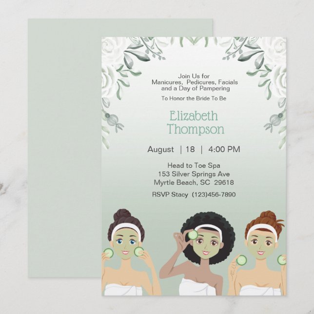 Spa Day Bachelorette Party Floral Invitation (Front/Back)