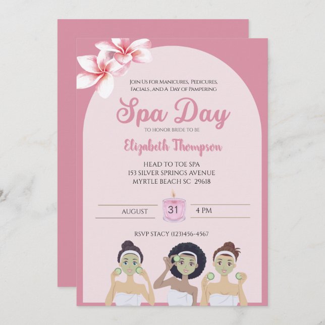 Spa Day Bachelorette Party Invitation (Front/Back)