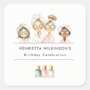 Spa Day Birthday Celebration Watercolor Girls  Square Sticker