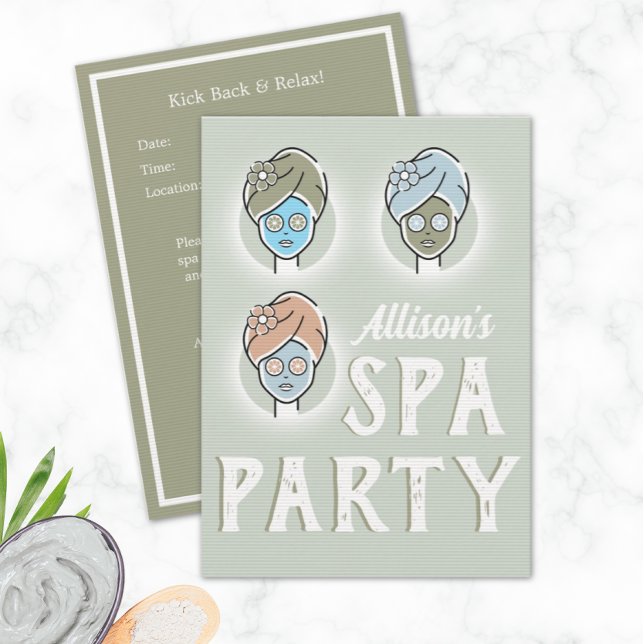 Spa Day Custom Invitation - Birthday Party (Spa Day Girls Birthday Party Invitation Template)