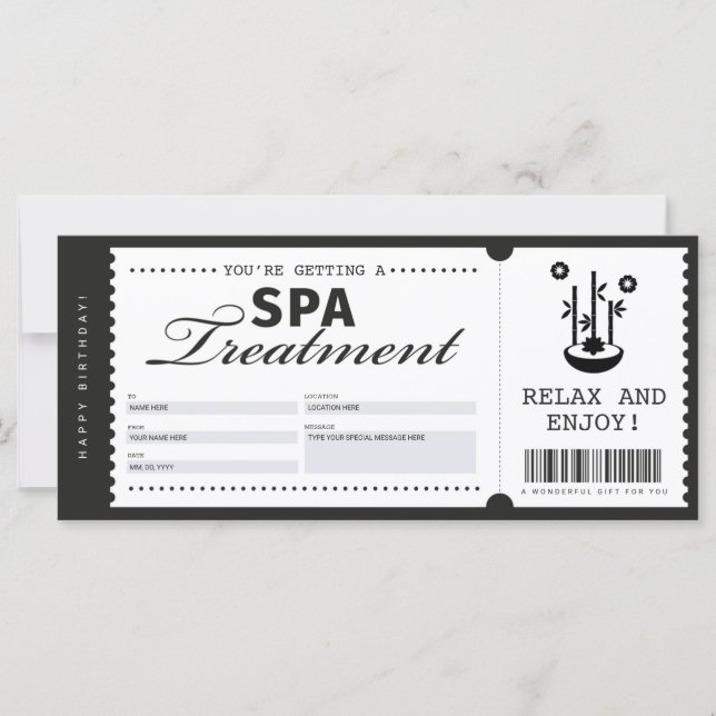 Spa Day Massage Treatment Gift Voucher Certificate (Front)