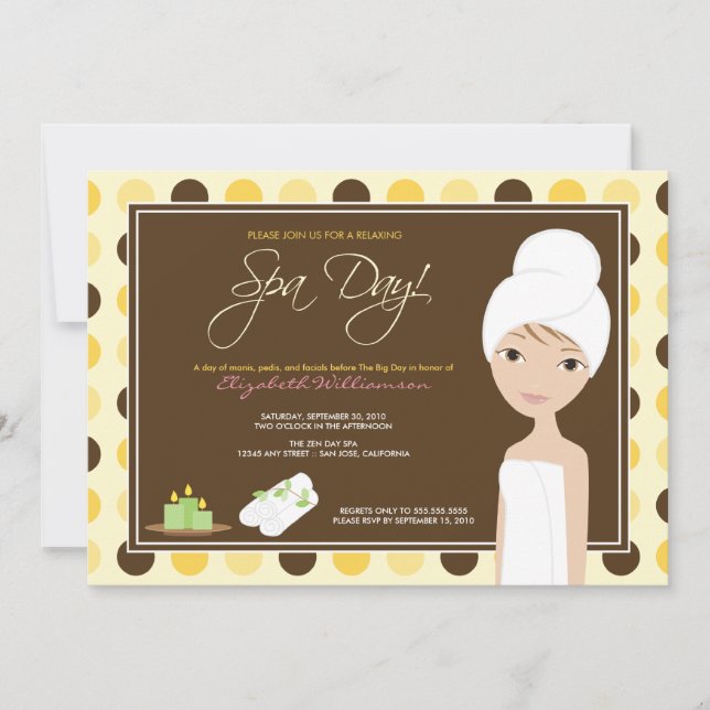 Spa Day Polka-dots Bridal Shower Invite (yellow) (Front)