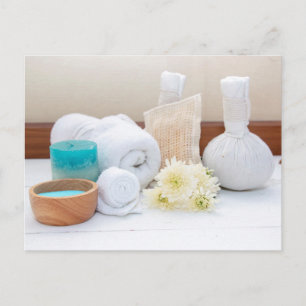 Spa equipment salt towel and herbal press for spa postcard