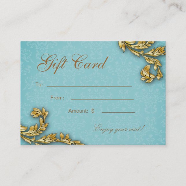 Spa Gift Card Spa Elegant Gold Leaf Blue (Front)