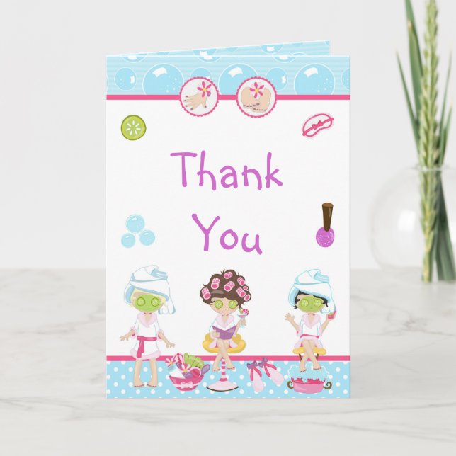 Spa Girls Pamper Birthday Party Thank You Card (Front)