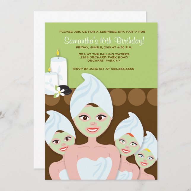 SPA Girls PARTY Birthday or Bridal Shower 5x7 Invitation (Front/Back)