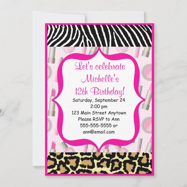 Spa Glamour Girl Birthday Party Invitations (Front)