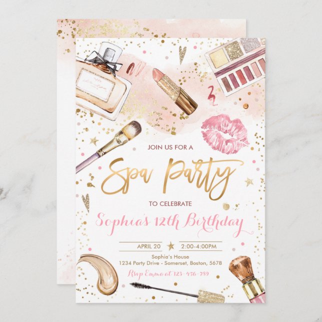 Spa Makeup Birthday Party Blush Pink Glam Party Invitation (Front/Back)