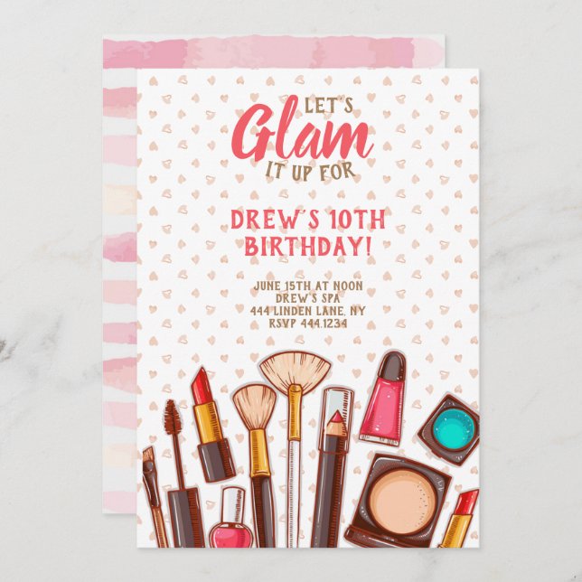 Spa Makeup Birthday Party Invitation (Front/Back)