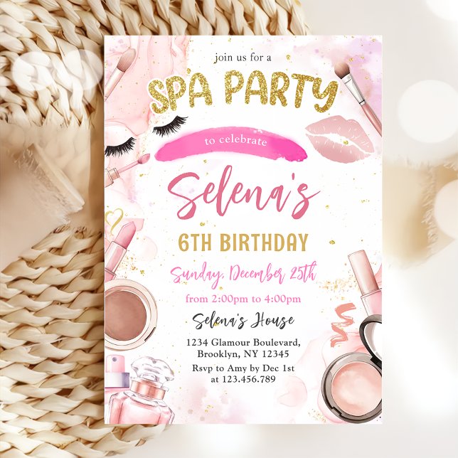 Spa Makeup Birthday Party Pink Glitz & Glam Party Invitation (Creator Uploaded)