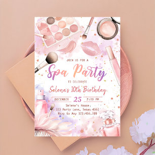 Spa Makeup Birthday Party Pink Glitz & Glam Party Invitation