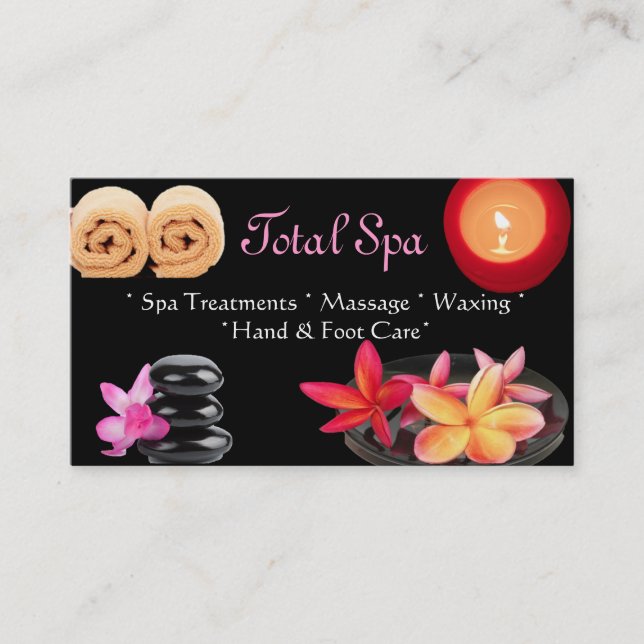 Spa Massage Salon Business Card Black (Front)