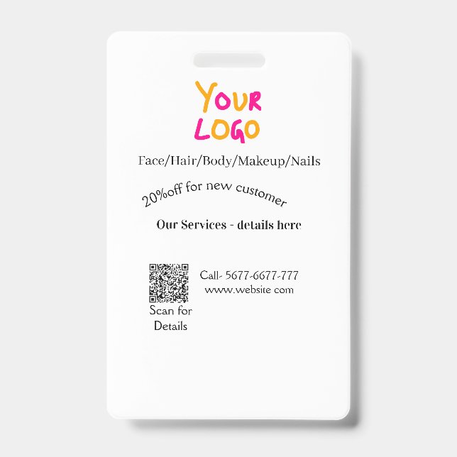 Spa massage salon discount offer services contact  ID badge (Front)