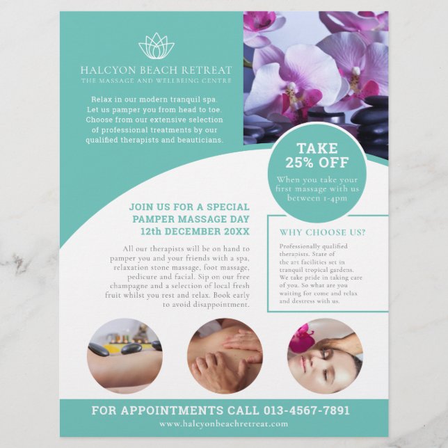 Spa massage wellness centre aqua promo flyer (Front)