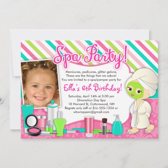 Spa / Pamper/ Glamour Party Invitations with Photo (Front)
