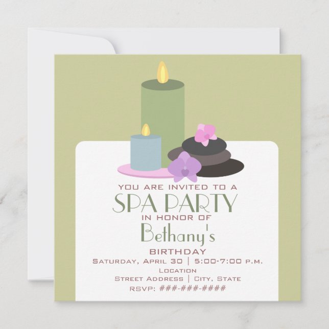 Spa Party Birthday - Candles Orchids and Stones Invitation (Front)