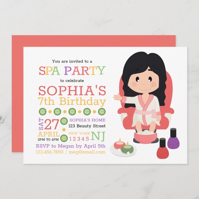 Spa Party Birthday  Invitation (Front/Back)