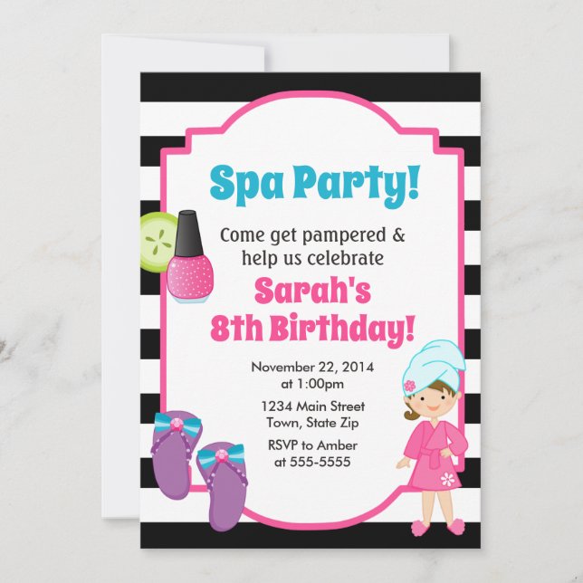 Spa Party Birthday Invitation Pamper Party (Front)