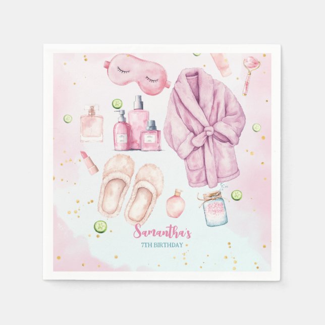 Spa Party Birthday, Sleepover, Slumber Party Napkin (Front)