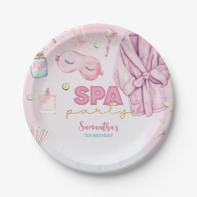 Spa Party Birthday, Sleepover, Slumber Party Paper Plate (Front)