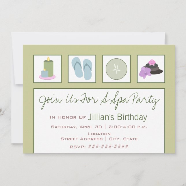 Spa Party - Candles Flip Flops Cucumber Orchids Invitation (Front)