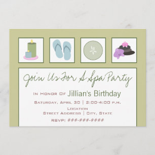 Spa Party - Candles Flip Flops Cucumber Orchids Invitation
