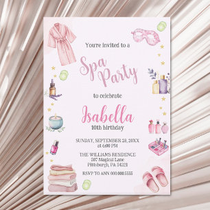 Spa Party Girl Beauty Watercolor Glam Birthday Invitation