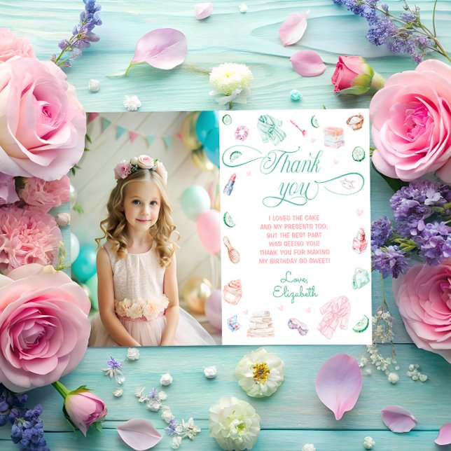 Spa Party Girl Birthday Photo Thank You Card (Creator Uploaded)