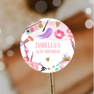 Spa Party Girl Glamour Makeup Birthday Party Classic Round Sticker