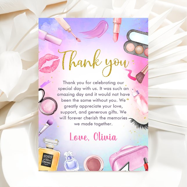 Spa Party Girl Glamour Makeup Birthday Thank You Card (Creator Uploaded)