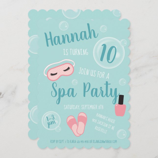 Spa Party Girls Birthday Party Invitation (Front/Back)