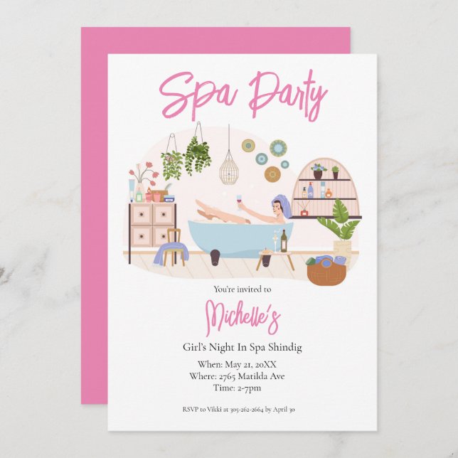 Spa Party Glam Adult Birthday  Invitation (Front/Back)