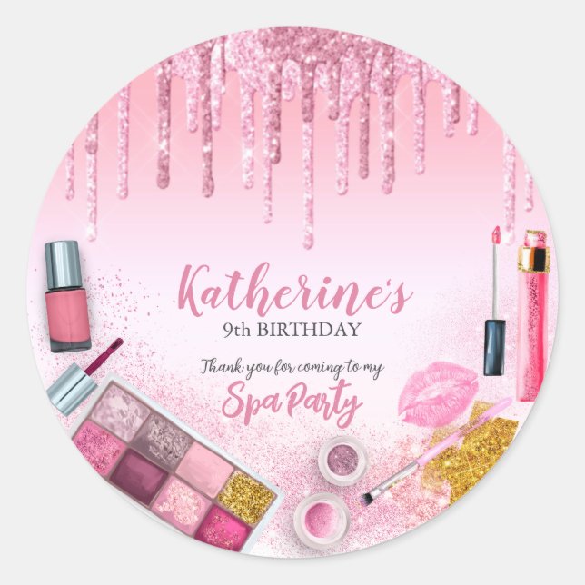Spa Party Glam Girl Birthday Party Salon Classic Round Sticker (Front)