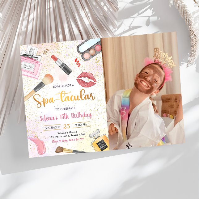 Spa Party Glam Makeup Birthday Party Photo Invitation (Creator Uploaded)