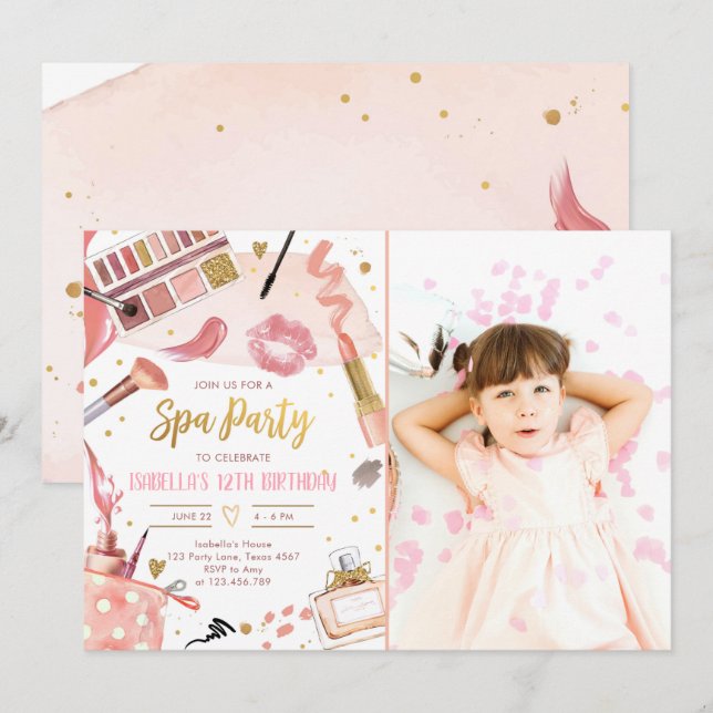 Spa Party Glitz Glam Glamour Girl Makeup Birthday  Invitation (Front/Back)