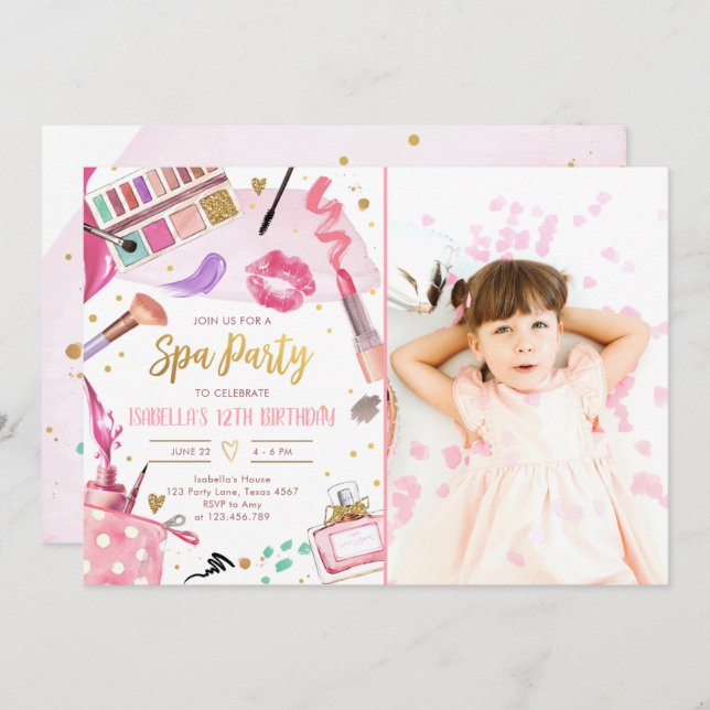 Spa Party Glitz Glam Glamour Girl Makeup Birthday  Invitation (Front/Back)